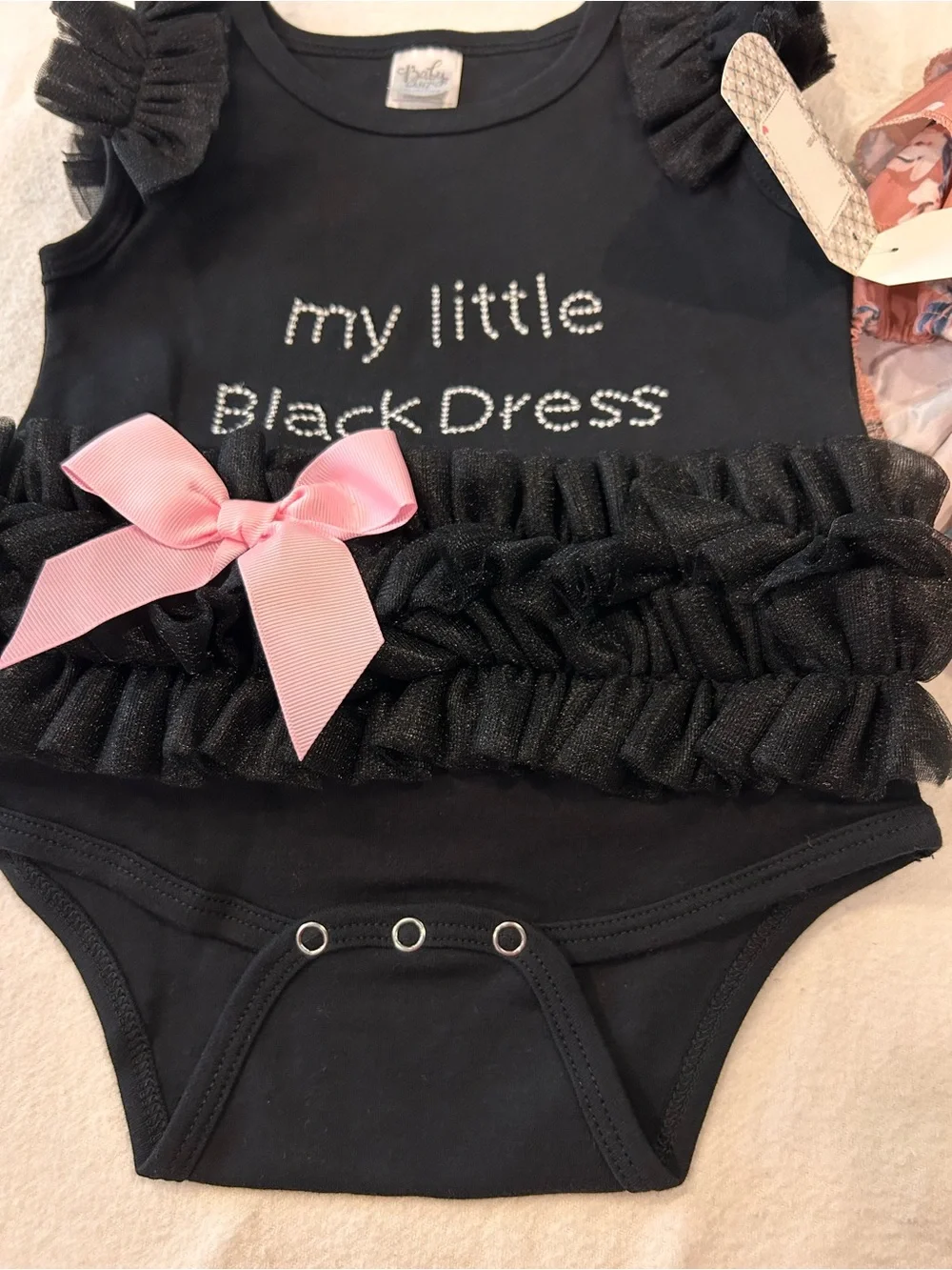 GANZ Baby Girl Black Ruffle Bodysuit & Pink Floral Ruffle One-Piece Set 12-24 Mo